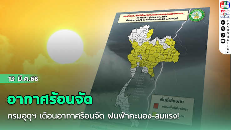 กรมอุตุฯ เตือนอากาศร้อนจัด ฝนฟ้าคะนอง-ลมแรง! 