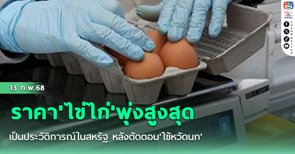 ราคา'ไข่ไก่'พุ่งสูงสุดเป็นประวัติการณ์ในสหรัฐ หลังตัดตอน'ไข้หวัดนก'กำจัดไก่เดือนละสิบล้านตัว