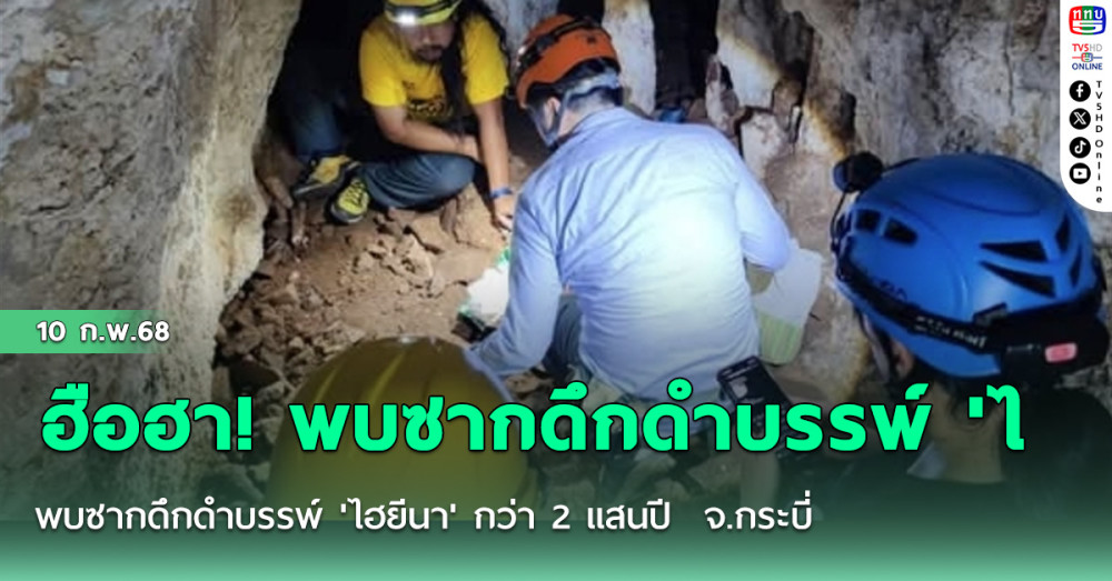 ฮือฮา! พบซากดึกดำบรรพ์ 'ไฮยีนา' กว่า 2 แสนปี ในถ้ำโต๊ะช่อง อ่าวนาง จ.กระบี่