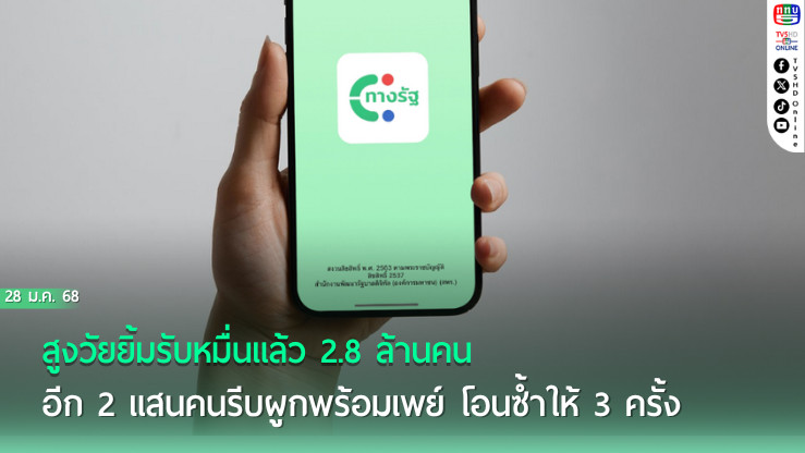 “เผ่าภูมิ”เผย สูงวัยยิ้มรับหมื่นแล้ว 2.8 ล้านคน แนะอีก 2 แสนคนรีบผูกพร้อมเพย์ โอนซ้ำให้ 3 ครั้ง