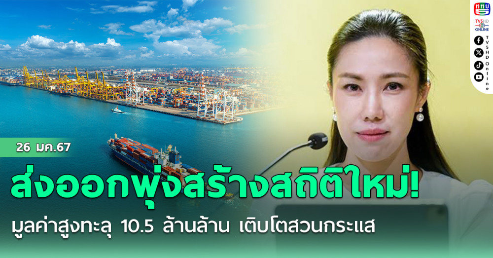 ส่งออกพุ่งสร้างสถิติใหม่! มูลค่าสูงทะลุ 10.5 ล้านล้าน เติบโตสวนกระแส