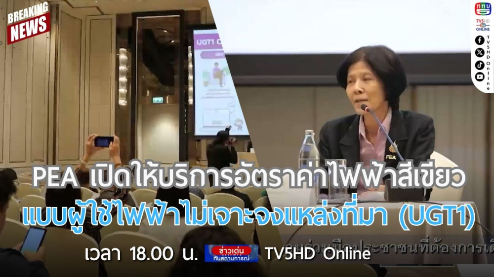 PEA เปิดให้บริการอัตราค่าไฟฟ้าสีเขียวแบบผู้ใช้ไฟฟ้าไม่เจาะจงแหล่งที่มา (UGT1)