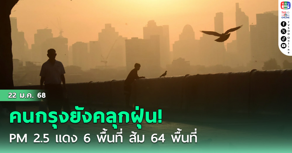 คนกรุงยังคลุกฝุ่น PM 2.5 แดง 6 พื้นที่ ส้ม 64 พื้นที่ แมสก์ต้องเข้าหน้าแล้ว