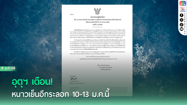 อุตุฯ เตือน! หนาวเย็นอีกระลอก 10-13 ม.ค.นี้