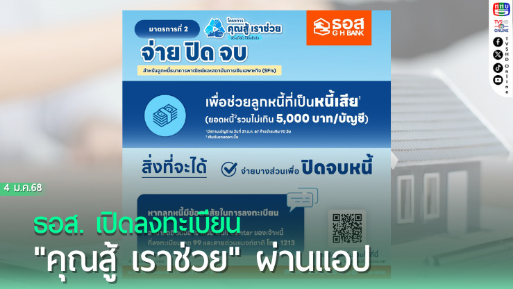 ธอส. เปิดลงทะเบียน "คุณสู้ เราช่วย" ผ่านแอป