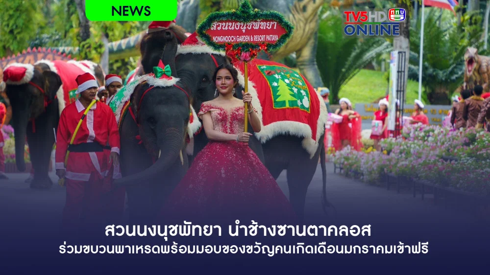 สวนนงนุชพัทยานำช้างซานตาคลอส ร่วมขบวนพาเหรดพร้อมมอบของขวัญคนเกิดเดือนมกราคมเข้าฟรี