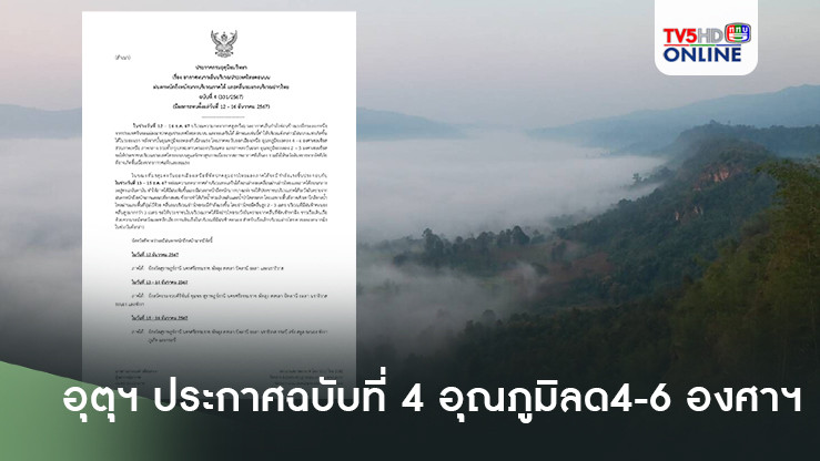 อุตุฯ ประกาศฉบับที่ 4 อุณภูมิลด4- 6 องศาฯ