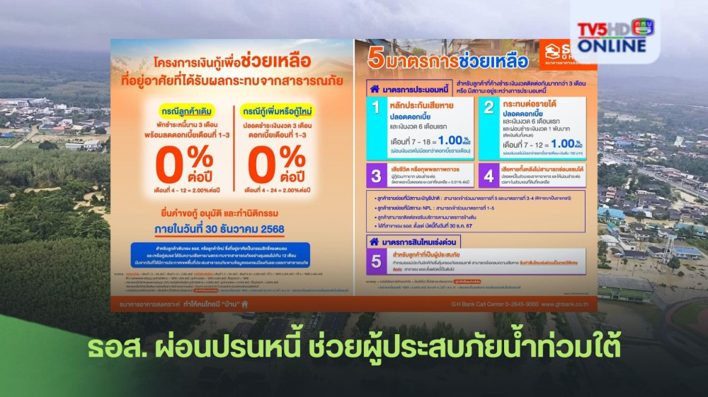 ธอส. ผ่อนปรนหนี้ ช่วยผู้ประสบภัยน้ำท่วมใต้
