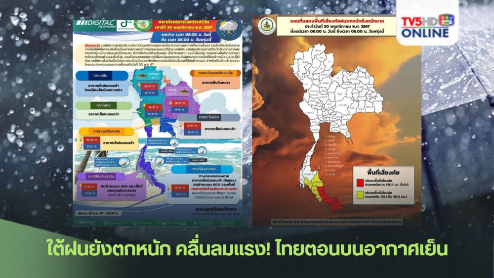 ใต้ฝนยังตกหนัก คลื่นลมแรง! ไทยตอนบนอากาศเย็น