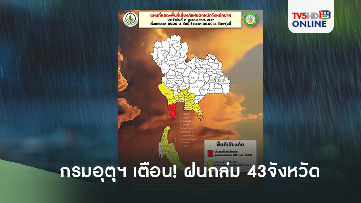 กรมอุตุฯ เตือน ฝนถล่ม43จว.