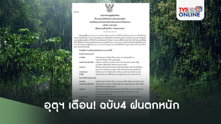 อุตุฯ เตือน‘ฉบับ4’ ฝนตกหนัก  ระวังน้ำป่า-ท่วมฉับพลัน
