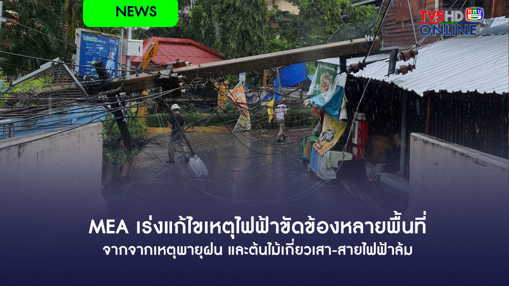 MEA เร่งแก้ไขเหตุไฟฟ้าขัดข้องหลายพื้นที่ จากจากเหตุพายุฝน และต้นไม้เกี่ยวเสา-สายไฟฟ้าล้ม