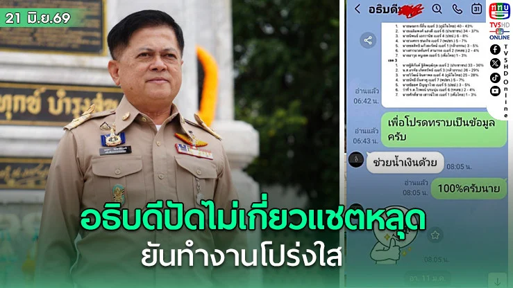 อธิบดีปกครองปัดไม่เกี่ยวแชตหลุด "ช่วยน้ําเงินด้วย"ยันทํางานโปร่งใส
