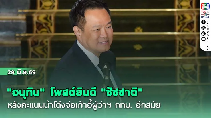"อนุทิน" โพสต์ยินดี "ชัชชาติ" หลังคะแนนนําโด่งจ่อเก้าอี้ผู้ว่าฯ กทม. อีกสมัย