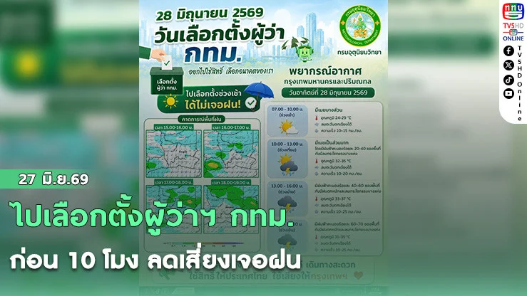 ไปเลือกตั้งผู้ว่าฯ กทม. ก่อน 10 โมง ลดเสี่ยงเจอฝน