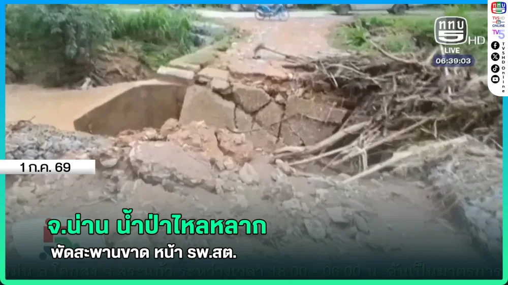 จ.น่าน น้ําป่าไหลหลาก พัดสะพานขาด หน้า รพ.สต.