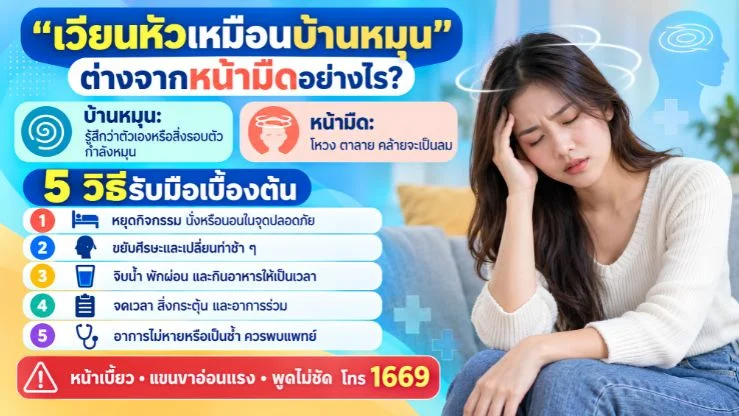“เวียนหัวเหมือนบ้านหมุน” ต่างจากหน้ามืดอย่างไร? 5 วิธีรับมือเบื้องต้น