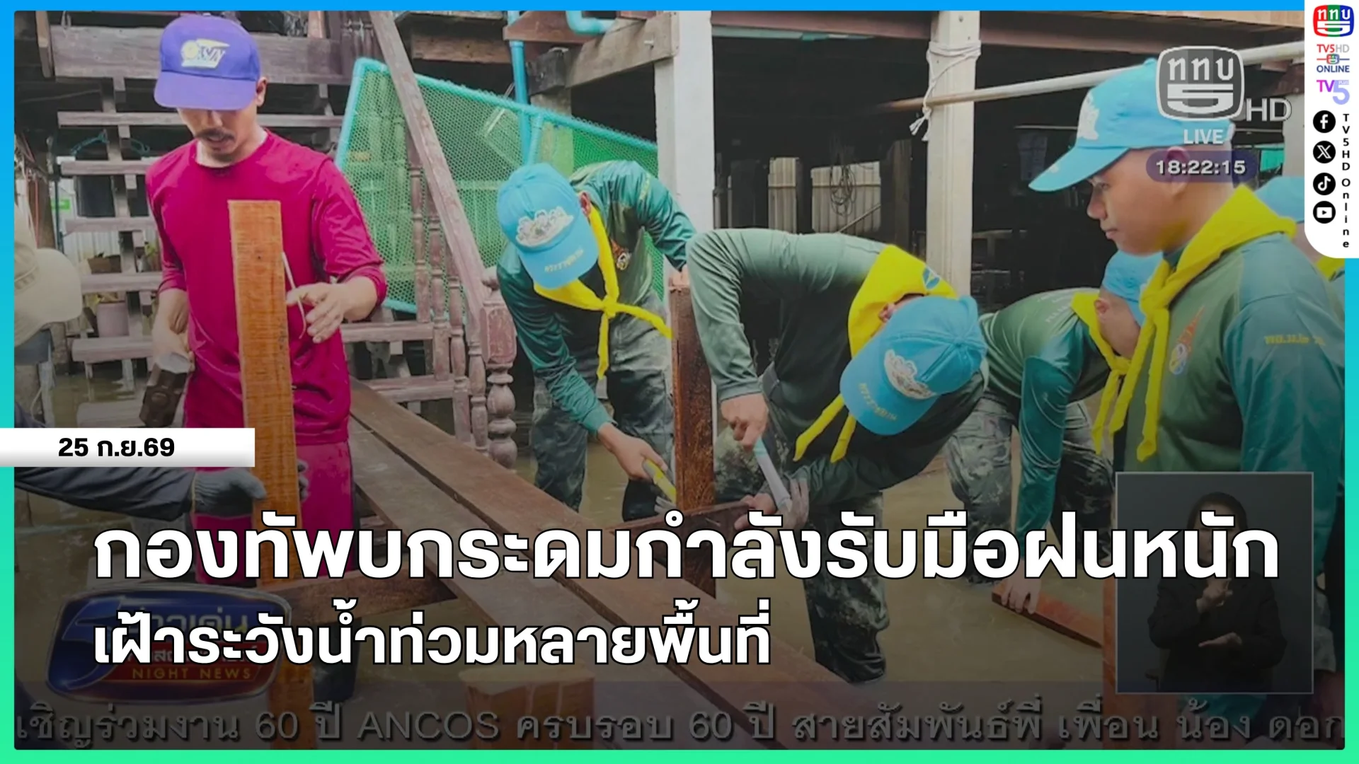 กองทัพบกระดมกำลังรับมือฝนหนัก เฝ้าระวังน้ำท่วมหลายพื้นที่