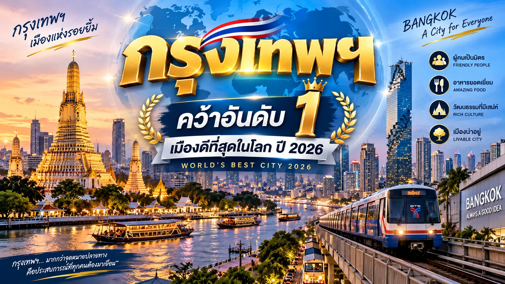 กรุงเทพฯ คว้าอันดับ 1 เมืองดีที่สุดในโลก ปี 2026