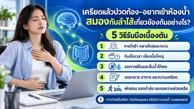 “เครียดแล้วปวดท้อง–อยากเข้าห้องน้ำ” สมองกับลำไส้เกี่ยวข้องกันอย่างไร? 5 วิธีรับมือเบื้องต้น