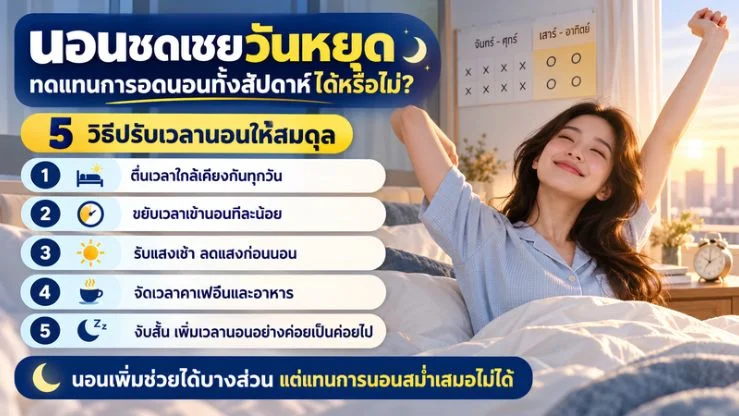 “นอนชดเชยวันหยุด” ทดแทนการอดนอนทั้งสัปดาห์ได้หรือไม่? 5 วิธีปรับเวลานอนให้สมดุล