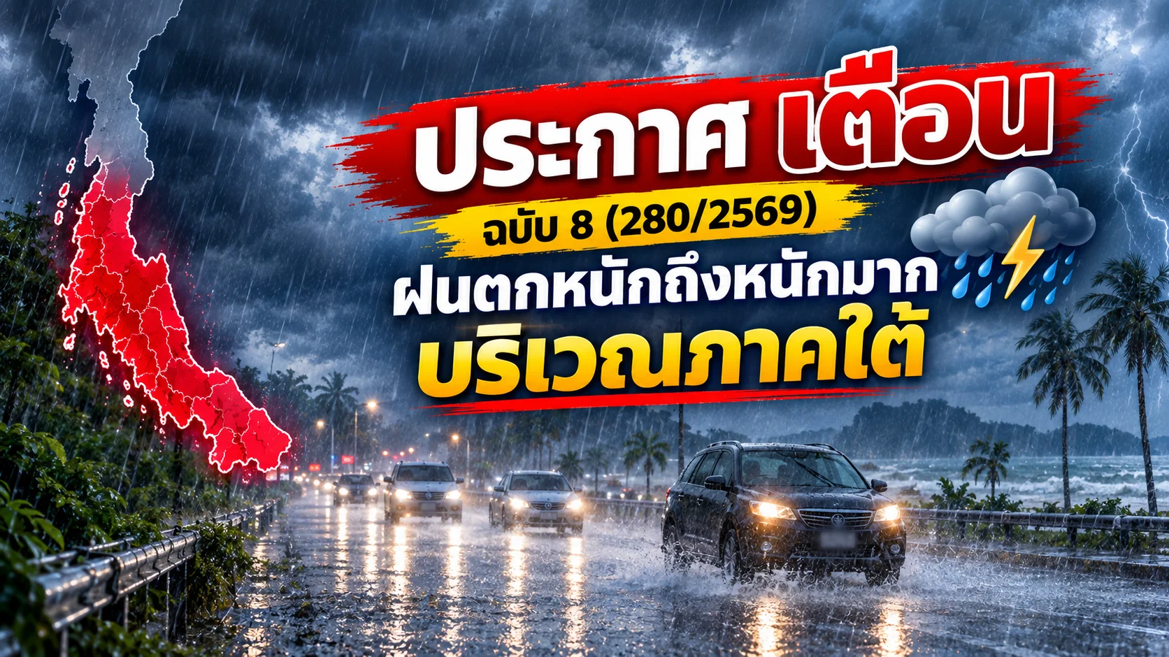 กรมอุตุฯ ประกาศเตือน ฉบับ 8 ฝนตกหนักถึงหนักมาก